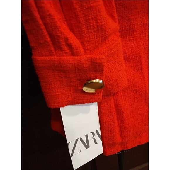 ZARA Small Red Holiday Christmas Tomato Blazer Jacket peplum lightweight cotton - Picture 6 of 12